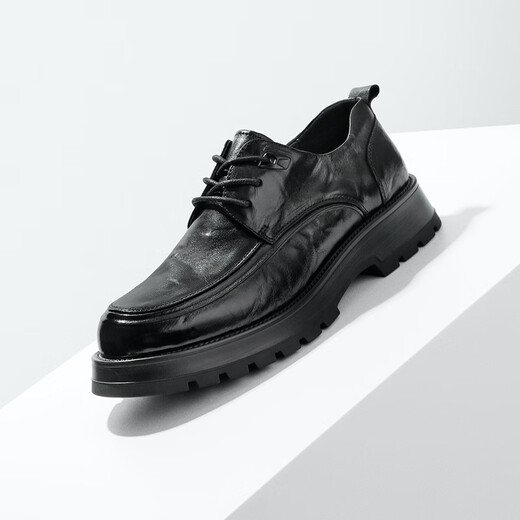 Belle pleated business shoes for men's new genuine leather thick-soled formal lace-up leather shoes A1422AM4 pre-sale Black-Single 41 (255mm)