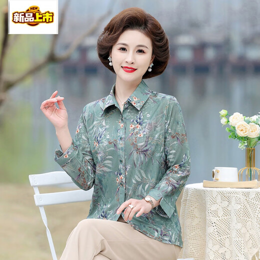 初径2025中老年妈妈印花衬衫上衣女新款老太太春夏装衬衣老人衣服长袖 687有颜色1 XL 建议80-100斤
