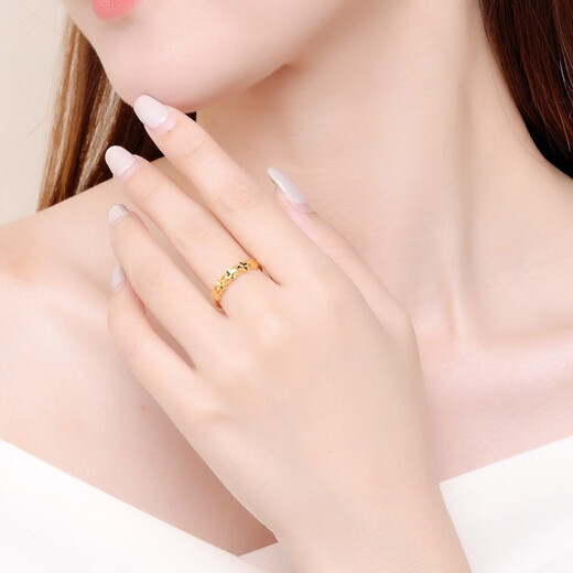 Chinese Valentine's Day gift, Fat Donglai's same style imitation gold-wrapped silver ring for women, new 24K golden four-leaf clover style 999 four-leaf clover ring