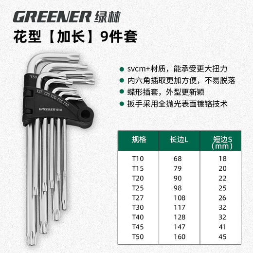 GREENER household hexagonal wrench set, hexagonal screwdriver, hexagonal wrench, extended pattern