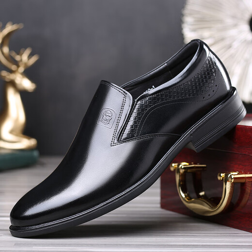 Old man's head 2025 new men's leather shoes business classic genuine leather casual leather shoes one-leg pure cowhide leather shoes men's derby shoes MM80350-1 black 41