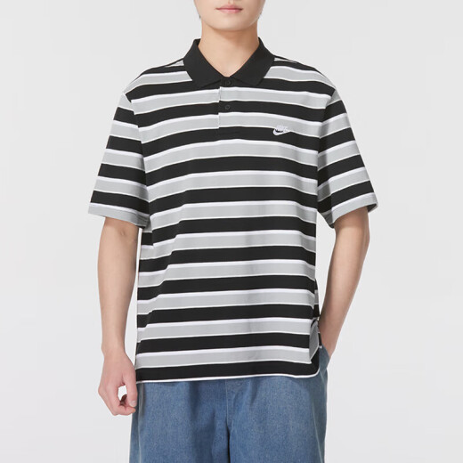 耐克（NIKE）短袖男装夏新款运动服翻领POLO衫针织透气运动T恤FN3897-010 FN3897-010/黑灰条纹 2XL
