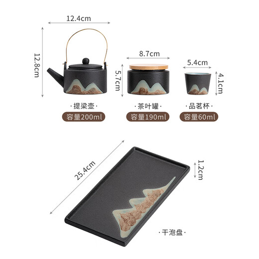 SUSHI CERAMICS hand-painted Kung Fu tea set with beam teapot and dry brewing tea tray and tea can 7-piece set holiday gift box J0182