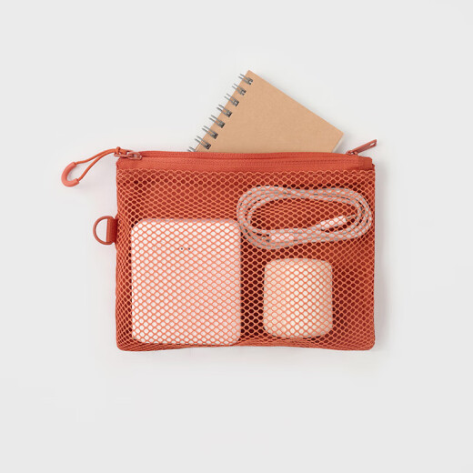 无印良品（MUJI）再生聚酯纤维 双拉链包 收纳袋  橙色S 
