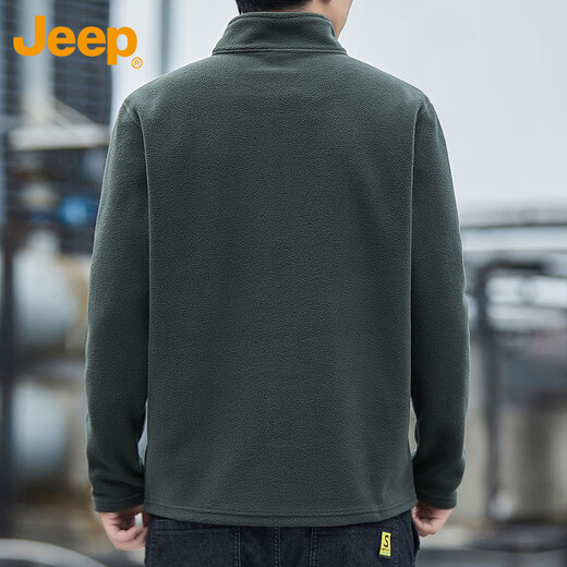 JEEP Jeep sweatshirt men's autumn and winter loose long-sleeved T-shirt polar fleece thickened casual clothes men's military green 2XL