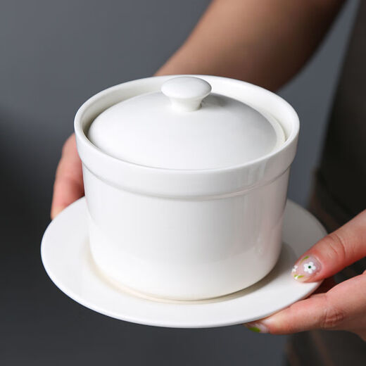 Stew pot hotel restaurant Shaxian small soup cup stew pot soup bowl with lid bird's nest water-proof steamed rice stew pot baby ceramic 4-inch double-line flat lid cup (with spoon) 1 piece