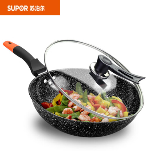 苏泊尔（SUPOR）【30天3893件】尤米麦饭石平底炒锅不粘锅32cm轻油烟铁锅厨房电磁 升级加厚单独锅体无盖 32cm