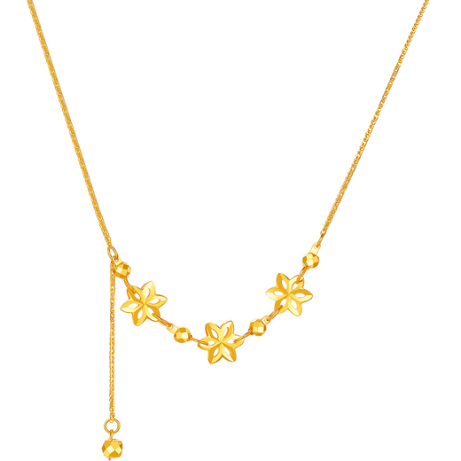 Saturday Blessing Yellow 18K Gold Necklace Star Flower Tassel Necklace Birthday Gift C0621043 40+5cm