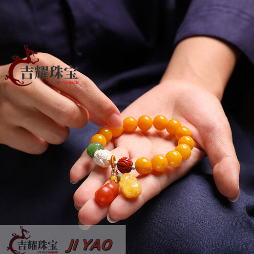 JIYAO Xiangzhenfu natural beeswax bracelet female chicken oil yellow single circle DIY bracelet amber small Pixiu beads 11mm yellow honey beads about 11mm