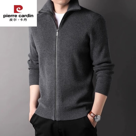 皮尔卡丹（pierre cardin）含羊毛针织开衫男士秋冬新款韩版翻领高端休闲拉链毛衣外套男 深咖啡 2XL【141-160斤】