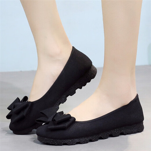 Jingrui Old Peking Stoffschuhe Frauenschuhe Single Schuhe flache Nicht-Schlupf-Arbeitsschuhe Koreanische Version VERSATILE Hotelschuhe Schwarz 16-92 37