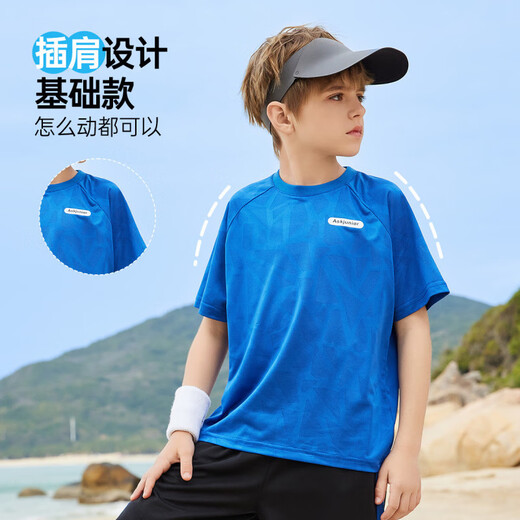 ASK JUNIOR儿童运动套装2025夏季薄款男中大童短袖女童t恤短裤速干跑步套装 蓝色【JE2MHS13918M】 130