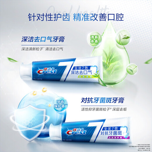 佳洁士（CREST）全优7效含氟牙膏7效合1防蛀固齿长效清新口气家庭家用囤货 【强健牙釉质】120g