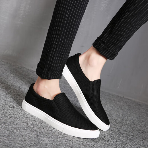 JRNR Brand Herren alte Peking-Stoffschuhe Herrenschuhe Frühling und Sommer Neue Leinwandschuhe lässige ein Fuß faule Schuhe Männer Schwarze Schwarze Sohle 43