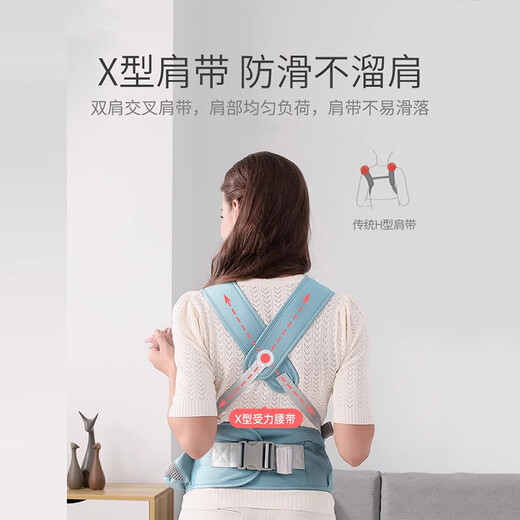 金格羽背带婴儿透气宝宝腰凳四季外出轻便多功能抱娃神器前抱式前后两用 绿色-四季款