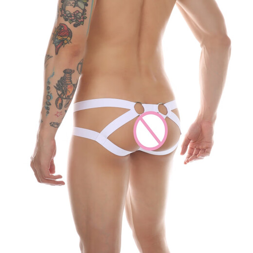 Supplies Men's special low-waist stretch men's thong U convex color matching hollow summer ice silk sexy underwear black border white net 2XL detailed size see description