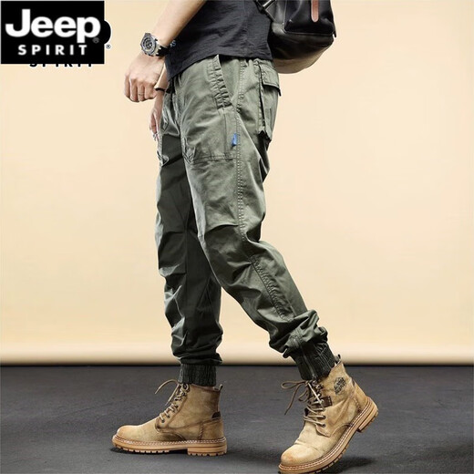 JEEP SPIRIT美式四季款休闲裤机能工装裤男宽松束脚裤男士百搭弹力长裤子 JP-679黑色【春秋款】 L 建议110-125斤