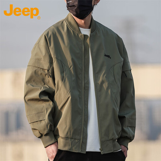 Jeep (JEEP) jacket men's autumn and winter trendy baseball uniform jacket men's casual loose work clothes military green XL