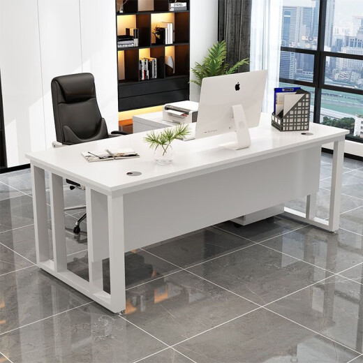 Made of wood pastoral desk boss desk simple modern table and chair combination fashionable and atmospheric office workbench large board president desk white surface + black frame length 120 width 60 height 75 + side cabinets