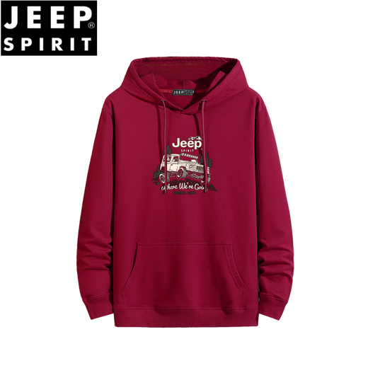 JEEP SPIRIT2025新款卫衣男女春秋宽松大码运动帽衫秋冬潮胖加肥上衣 浅灰色(春秋款W814) 2XL