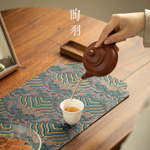Tao Yu Chinese Double-sided Wave Tea Seat Waterproof Zen Dry-Infused Single Tea Towel Cloth Mat Table Flag Tea Cloth Tea Ceremony Accessories Dry-Infused Wave Tea Seat-Rectangular