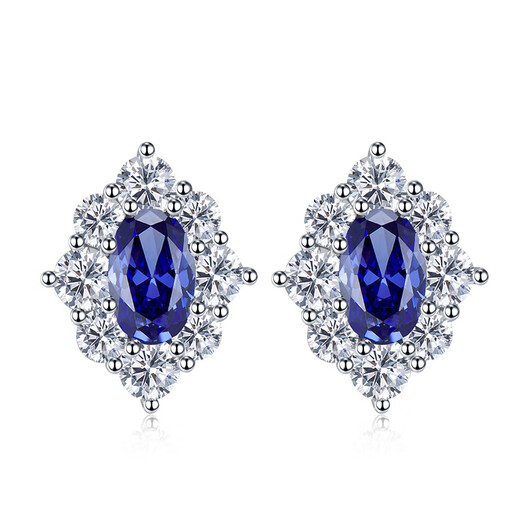 Henglijia 3 carat simulated tanzanite sapphire earrings for women, small, exquisite and high-end, internet celebrity high carbon diamond 925 sterling silver E82 tanzanite blue earrings