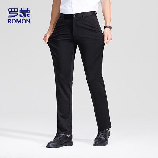 罗蒙（ROMON）休闲裤男士夏季冰丝薄款商务直筒裤免烫西装裤子男LM73 黑色 32