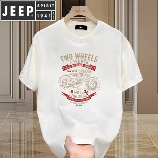 JEEP SPIRIT潮牌棉短袖t恤男夏季2024复古摩托机车印花正肩圆领短袖男T恤 683酒红色 S (建议80-100斤)