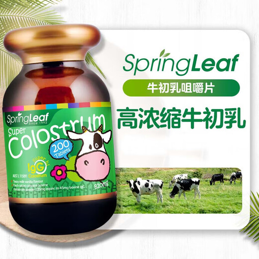 Springleaf绿芙澳洲儿童青少年牛初乳片乳铁蛋白45mg免疫球蛋白lgG牛奶钙片 1瓶装 200片/瓶