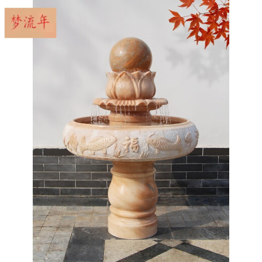 Mengliunian Marble Feng Shui Ball Indoor Floor-to-ceiling Waterscape Pool Modern Simple Fountain Living Room Decorative Ornaments Flowing Stone Fish Tank Simple Fish Tank Sunset Red 60