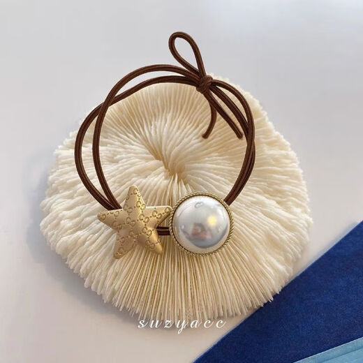 Demina Korean rubber band pearl five-pointed star hair band love hair rope Dongdaemun headband hair small fragrance style retro headwear five-pointed star-Zhuzhu