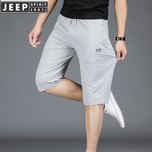 JEEP SPIRIT运动短裤男夏季宽松收口束脚休闲男士大码中裤薄款针织七分裤夏季 6167黑色 M