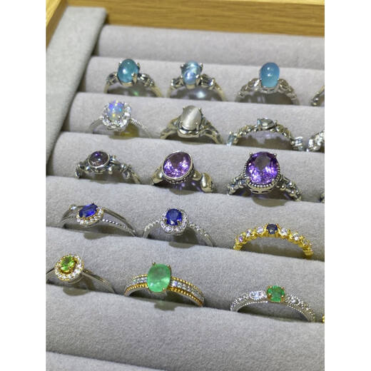 Muchin s925 silver inlaid with colored gemstones, citrine, amethyst, aquamarine, emerald ring with live opening, tanzanite 2-luxury setting with super sparkle