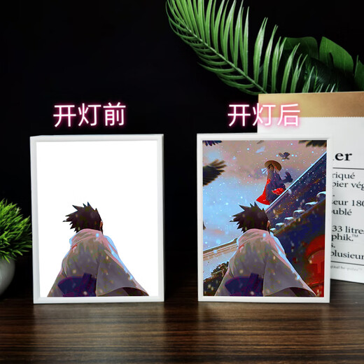 镜子灯光画火影忍者宇智波带土手办周边可定制氛围感发光相框礼物 13666 佐助与鼬2 镜子白框16.5*21充电款