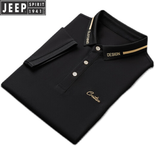 吉普（JEEP）国际品牌2025夏季翻领短袖t恤男青年冰丝翻领半袖polo.衫商务透气 黑色 QY683 4XL 【180-195斤】