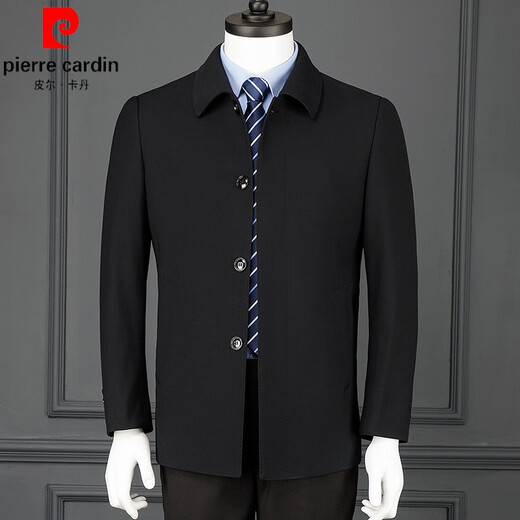 皮尔卡丹（pierre cardin）羊毛外套男春秋季高级品牌商务休闲中年男士单排扣西装领夹克外套 深灰 2XL