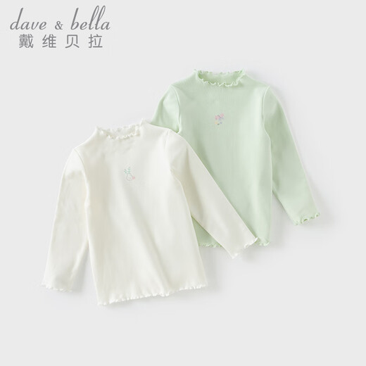 DAVE&BELLA children's antibacterial and anti-mite long-sleeved tops for baby girls spring new t-shirt casual children's clothes girls' bottoming shirt white ready in stock 90 cm (recommended height 80-90cm)