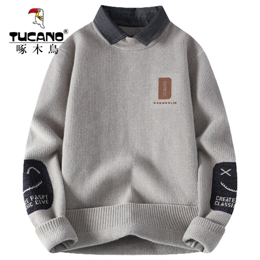 
Woodpecker (TUCANO) shirt collar sweater jacket men's autumn and winter style fake two-piece base shirt men's letter jacquard knit warm sweater M9901 m white L about (110-125 Jin [Jin equals 0.5 kg] can be worn)