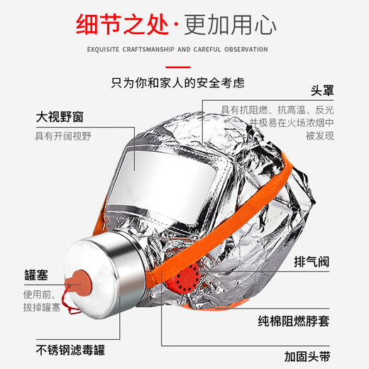 Anji fire mask protection fire escape smoke-proof fire filter self-rescue respirator TZL30 fire 3C certification family of five combination mask*5+fire blanket*5