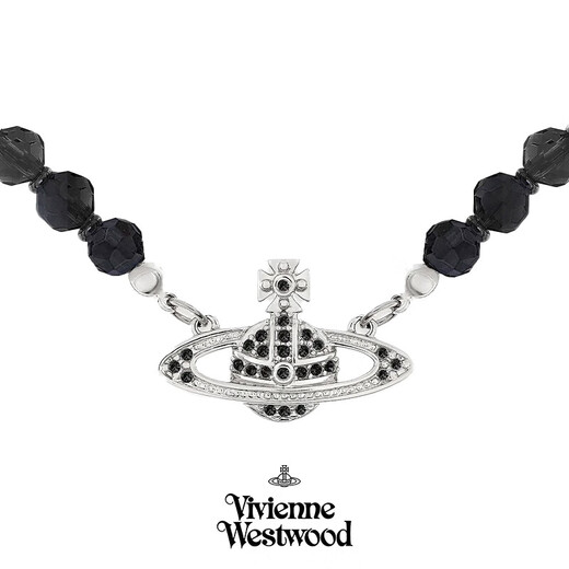 Vivienne Westwood Queen Mother Black Agate Single Layer Necklace Black Necklace for Girlfriend Birthday Gift Genuine Women
