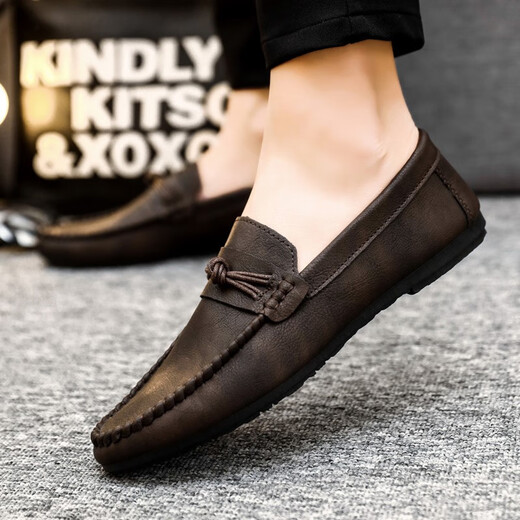 KLWP Hong Kong Boutique Bean Chaussures pour hommes 2025 Nouvelles chaussures paresseuses pour les chaussures en cuir décontractées pour hommes respirants D826 noir 39
