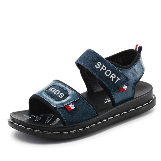 Bafdani Jungen Sandalen echtes Leder 2025 Neue Sommer mittelgroße Kinder weiche Sohle lässige Jungen Beachschuhe Anti-Rutsch-Kinderschuhe 9902 Blau Größe 26 Innere Länge 16,8 cm