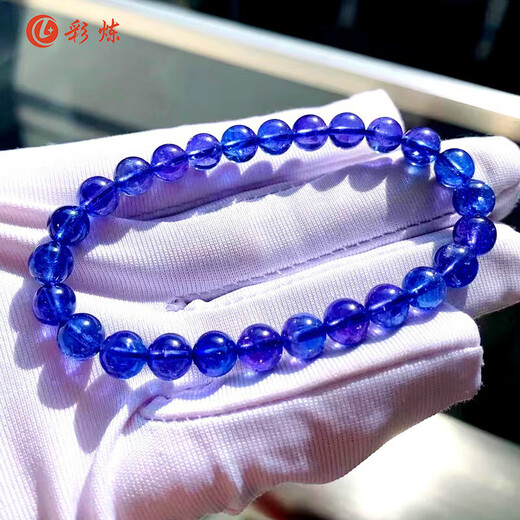 特里斯天然刻面坦桑石手链女坦桑蓝宝石手串盘珠项链蓝盘珠圆珠宝石塔桑 6mm手链配证书