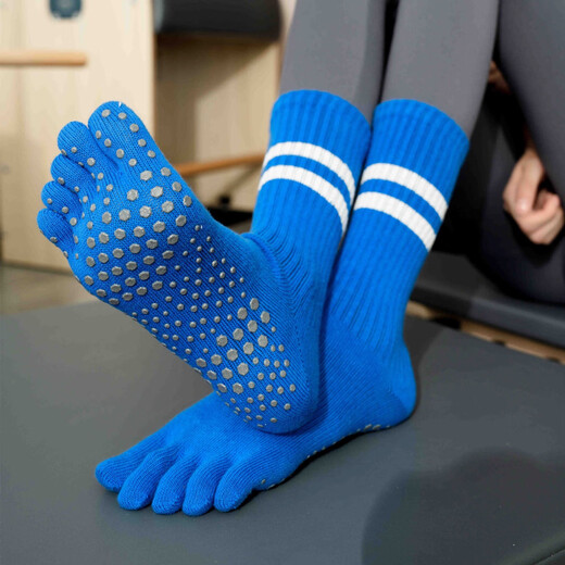 Lulu autumn and winter thickened non-slip yoga socks women's mid-calf double five-finger socks professional sports dance Pilates socks black one size (35-40)