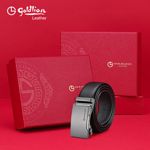 Goldlion Men's Belt Fashionable Cowhide Belt Gift Box Business Men's Automatic Buckle Belt New Year's Gift