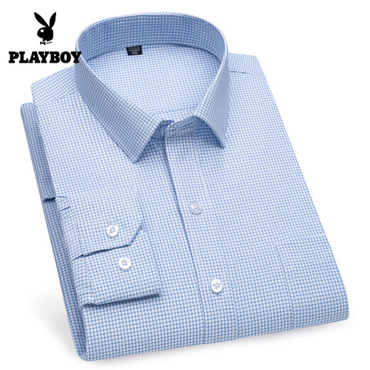 Playboy Frühlings- und Herbst-Herren-Plaid Langarm Shirt Professionelles Baumwollhemd Business Casual Elasticaling Falten Anti-Falten-Arbeitskleidung 6629 38