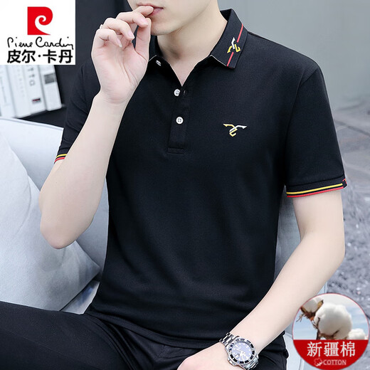 Pierre Cardin Summer Lapel Borded Camiseta de manga corta de manga corta Algodón de algodón puro Casco de colección de colas de mangas a media manga superior delgada Sk5012 Black M Recomendado 95-115Jin [Jin equivale a 0.5 kg]
