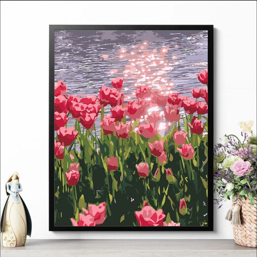 CLCEY数字油画diy花卉风景动漫手绘填充手工diy丙烯油彩画装饰画 H1049郁金香 50*65精美外框+彩画板+颜料笔