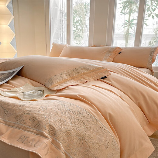 Mercury Series Home Textiles Light Luxury Style A Class 100 Count Long Staple Cotton Autumn and Winter New Four-piece Set Pure Cotton Heavy Embroidery Bedding 4 Admiration-Hongtao 1.8 Bed Sheet Four-piece Set 200*230 Quilt Cover