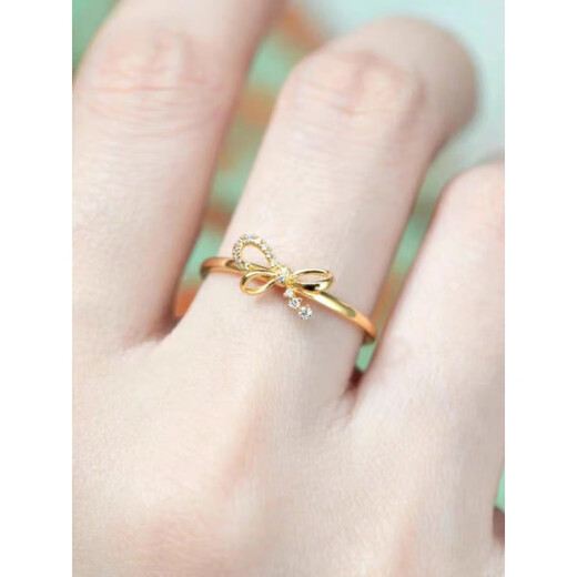 Yingtang Old Phoenix Gold Small Bow Ring 999 Pure Gold Inlaid with Diamonds Fugitive Princess Ring Female Live Mouth 18K Gold Tail Ring Diamond Ring Lao Fengxiang Same Style